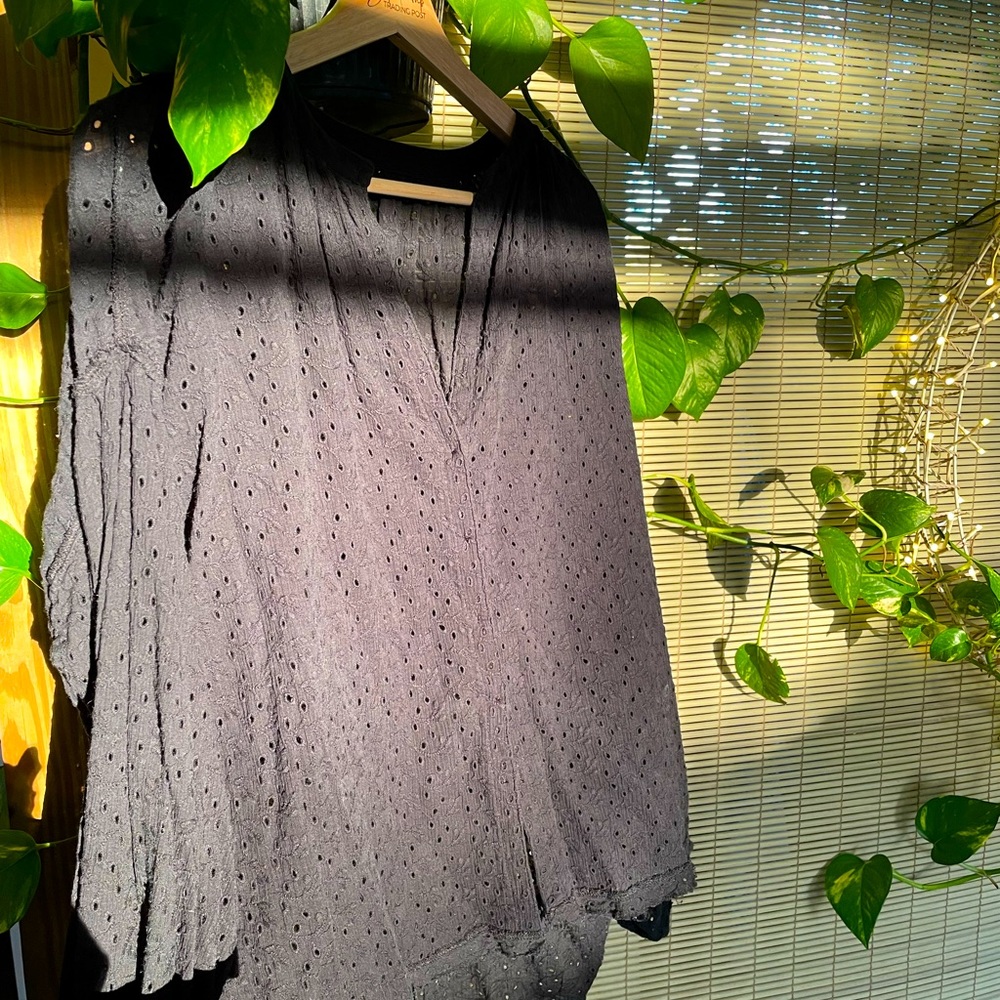 Free People black eyelet lace blouse